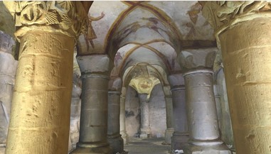 Nouvelle fenêtre vers le modèle 3D de la de la crypte de l'église Saint-Nicolas de Tavant complet  : voûtes, colonnes, parois et sol